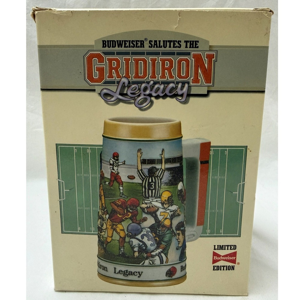 Vintage 1990 Budweiser Stein Gridiron Legacy Sports Series With‎ Box & COA